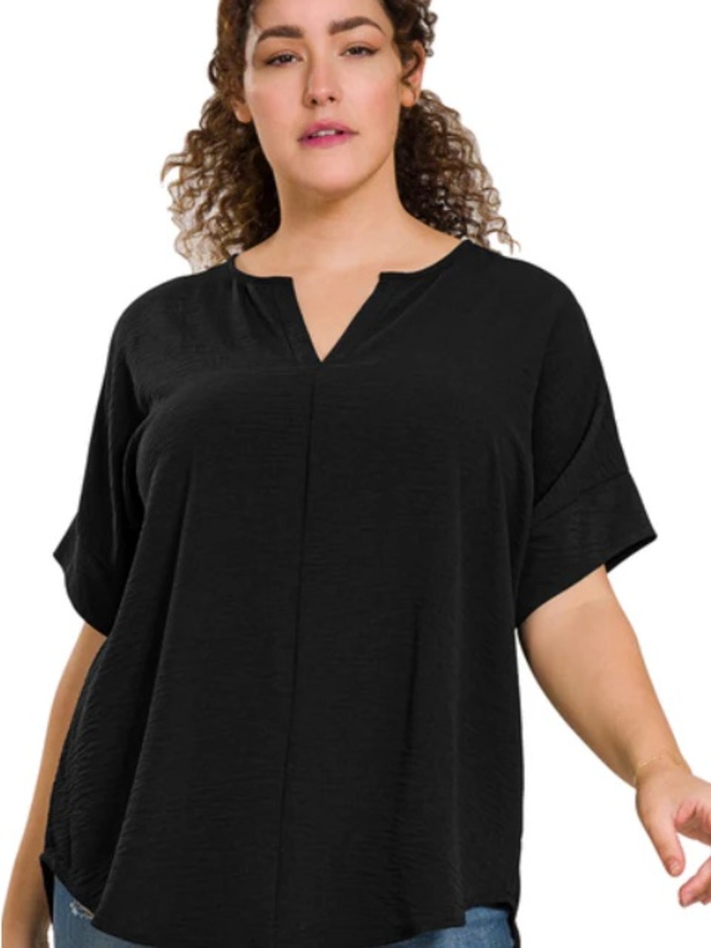 Banana Republic Black Notch-Neck Short Sleeve Blouse